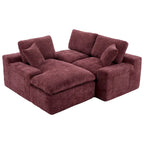 Grey/Red/Blue Chenille Sectional Sofa, L-Shape Reversible, 3-Seater