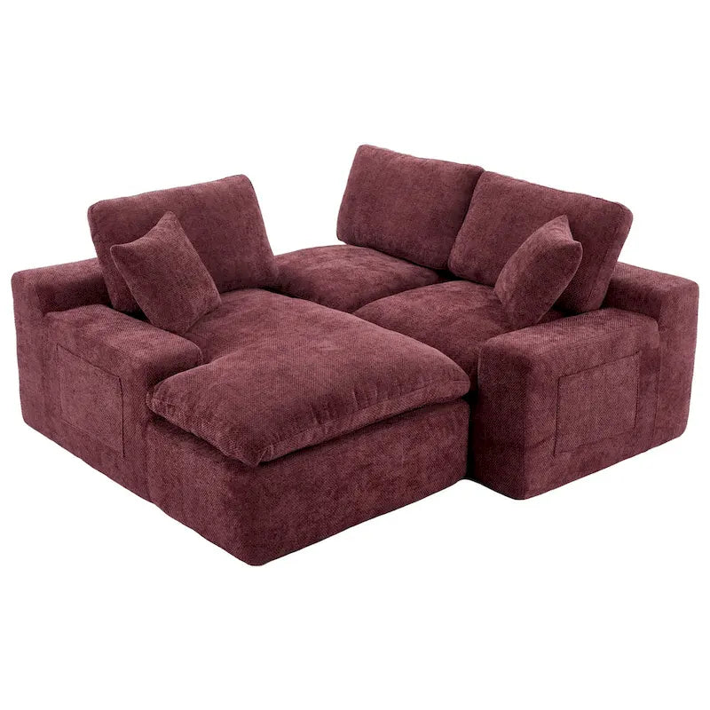 Grey/Red/Blue Chenille Sectional Sofa, L-Shape Reversible, 3-Seater