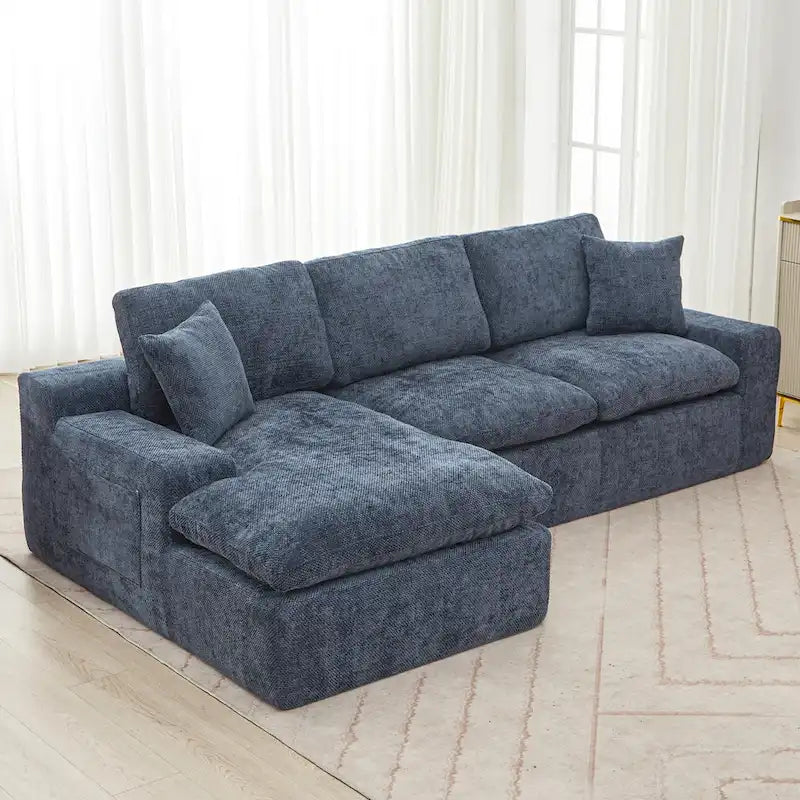 Grey/Red/Blue Chenille Sectional Sofa, L-Shape Reversible, 3-Seater
