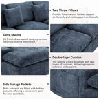 Grey/Red/Blue Chenille Sectional Sofa, L-Shape Reversible, 3-Seater