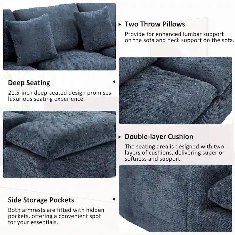 Grey/Red/Blue Chenille Sectional Sofa, L-Shape Reversible, 3-Seater