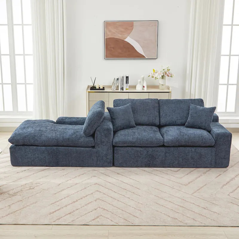 Grey/Red/Blue Chenille Sectional Sofa, L-Shape Reversible, 3-Seater