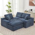 Grey/Red/Blue Chenille Sectional Sofa, L-Shape Reversible, 3-Seater