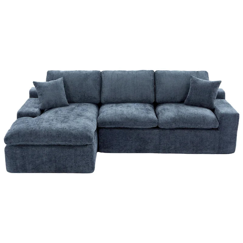 Grey/Red/Blue Chenille Sectional Sofa, L-Shape Reversible, 3-Seater