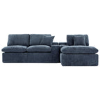 Grey/Red/Blue Chenille Sectional Sofa, L-Shape Reversible, 3-Seater
