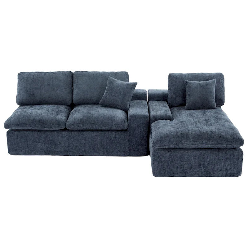 Grey/Red/Blue Chenille Sectional Sofa, L-Shape Reversible, 3-Seater