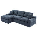 Grey/Red/Blue Chenille Sectional Sofa, L-Shape Reversible, 3-Seater