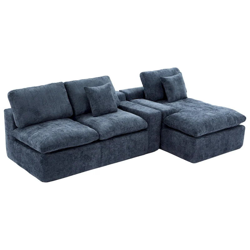 Grey/Red/Blue Chenille Sectional Sofa, L-Shape Reversible, 3-Seater