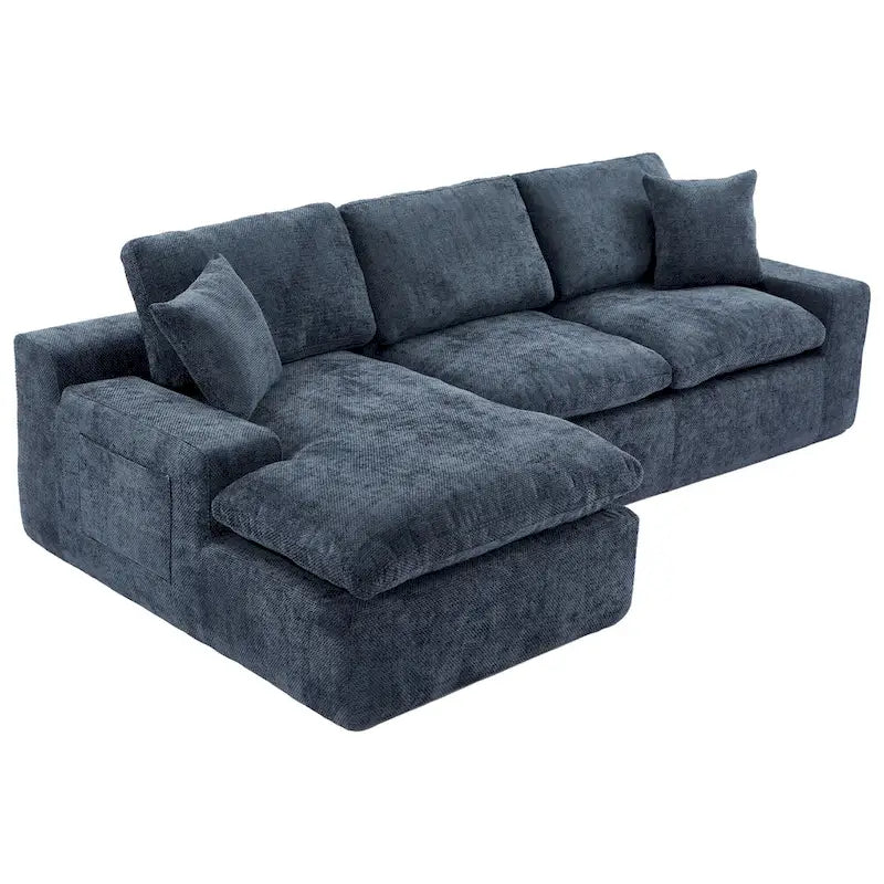 Grey/Red/Blue Chenille Sectional Sofa, L-Shape Reversible, 3-Seater