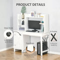White Farmhouse Computer Desk with Hutch, Cabinet & Shelves, 1-Person