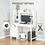 White Farmhouse Computer Desk with Hutch, Cabinet & Shelves, 1-Person
