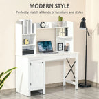 White Farmhouse Computer Desk with Hutch, Cabinet & Shelves, 1-Person