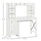 White Farmhouse Computer Desk with Hutch, Cabinet & Shelves, 1-Person
