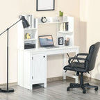 White Farmhouse Computer Desk with Hutch, Cabinet & Shelves, 1-Person