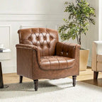 Tufted PU Leather Accent Chair with Nailhead Trim, Single Seat – Camel / Beige / Black / Brown / Blue Black / Dark Red