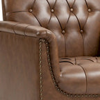 Tufted PU Leather Accent Chair with Nailhead Trim, Single Seat – Camel / Beige / Black / Brown / Blue Black / Dark Red