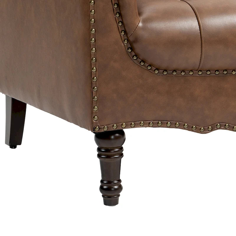 Tufted PU Leather Accent Chair with Nailhead Trim, Single Seat – Camel / Beige / Black / Brown / Blue Black / Dark Red