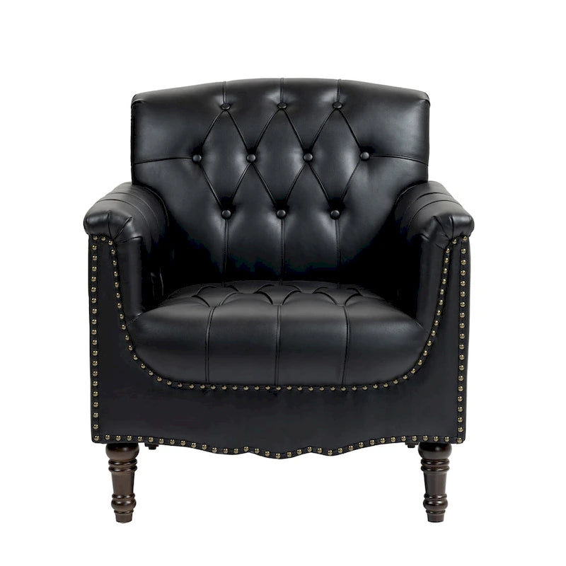 Tufted PU Leather Accent Chair with Nailhead Trim, Single Seat – Camel / Beige / Black / Brown / Blue Black / Dark Red