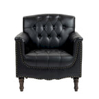 Tufted PU Leather Accent Chair with Nailhead Trim, Single Seat – Camel / Beige / Black / Brown / Blue Black / Dark Red