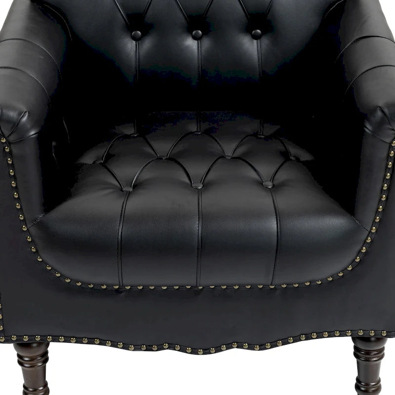 Tufted PU Leather Accent Chair with Nailhead Trim, Single Seat – Camel / Beige / Black / Brown / Blue Black / Dark Red