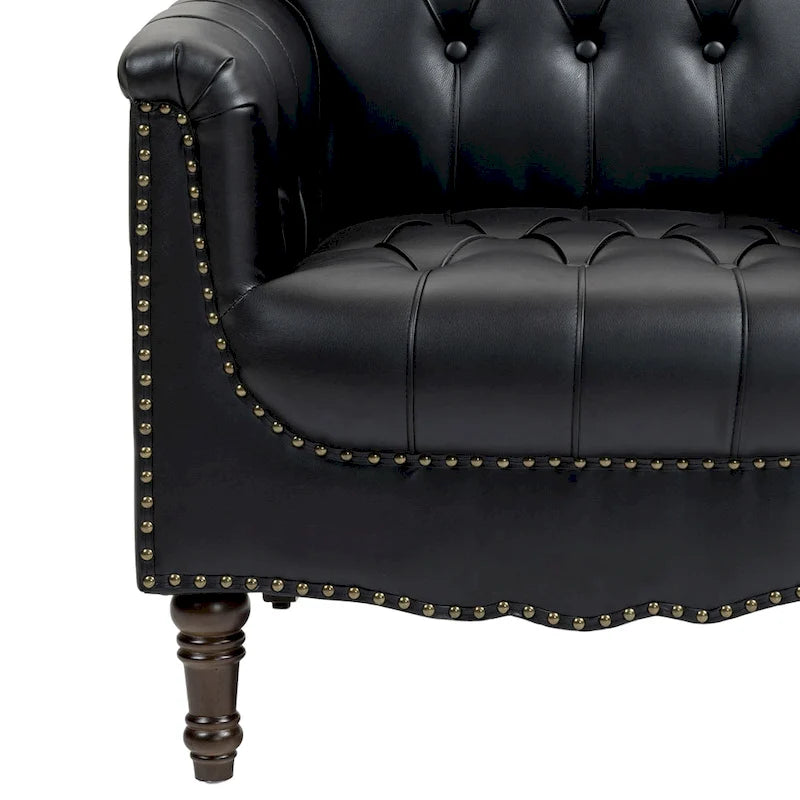 Tufted PU Leather Accent Chair with Nailhead Trim, Single Seat – Camel / Beige / Black / Brown / Blue Black / Dark Red