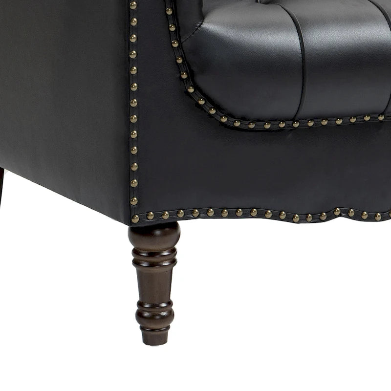 Tufted PU Leather Accent Chair with Nailhead Trim, Single Seat – Camel / Beige / Black / Brown / Blue Black / Dark Red