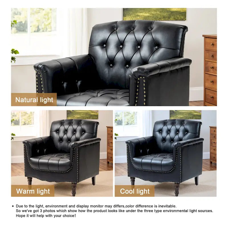 Tufted PU Leather Accent Chair with Nailhead Trim, Single Seat – Camel / Beige / Black / Brown / Blue Black / Dark Red