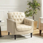 Tufted PU Leather Accent Chair with Nailhead Trim, Single Seat – Camel / Beige / Black / Brown / Blue Black / Dark Red