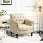 Tufted PU Leather Accent Chair with Nailhead Trim, Single Seat – Camel / Beige / Black / Brown / Blue Black / Dark Red