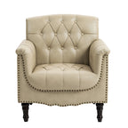 Tufted PU Leather Accent Chair with Nailhead Trim, Single Seat – Camel / Beige / Black / Brown / Blue Black / Dark Red