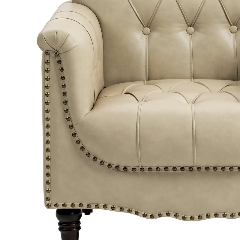 Tufted PU Leather Accent Chair with Nailhead Trim, Single Seat – Camel / Beige / Black / Brown / Blue Black / Dark Red