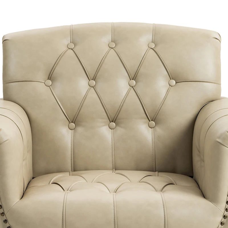 Tufted PU Leather Accent Chair with Nailhead Trim, Single Seat – Camel / Beige / Black / Brown / Blue Black / Dark Red