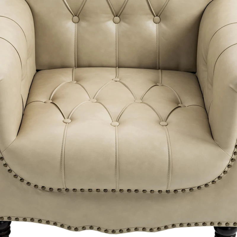 Tufted PU Leather Accent Chair with Nailhead Trim, Single Seat – Camel / Beige / Black / Brown / Blue Black / Dark Red