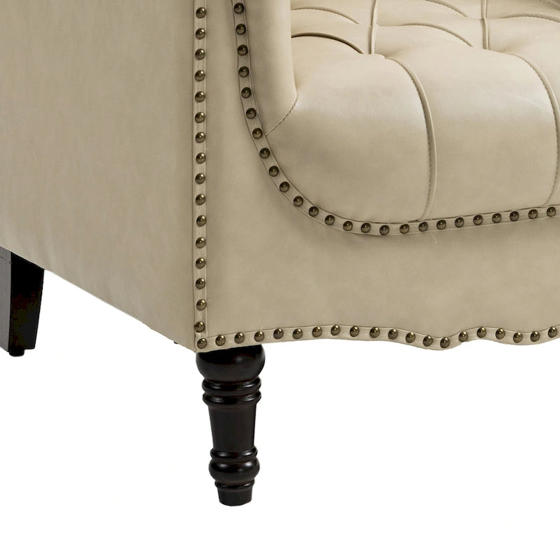 Tufted PU Leather Accent Chair with Nailhead Trim, Single Seat – Camel / Beige / Black / Brown / Blue Black / Dark Red