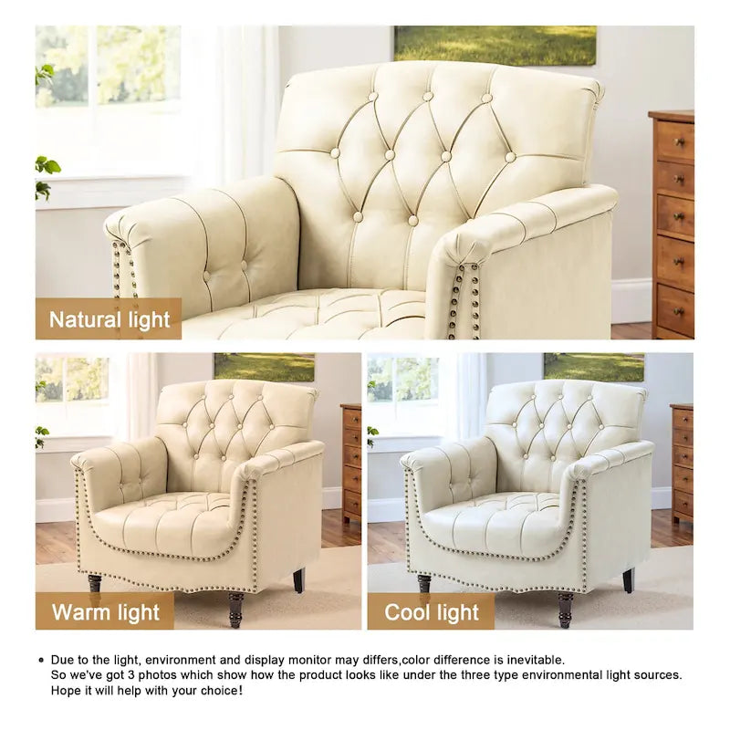Tufted PU Leather Accent Chair with Nailhead Trim, Single Seat – Camel / Beige / Black / Brown / Blue Black / Dark Red