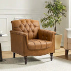Tufted PU Leather Accent Chair with Nailhead Trim, Single Seat – Camel / Beige / Black / Brown / Blue Black / Dark Red