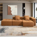 Brown/Gray/Green L-Shaped Modular Sectional Sofa, Corduroy, 4-Seater