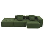Brown/Gray/Green L-Shaped Modular Sectional Sofa, Corduroy, 4-Seater