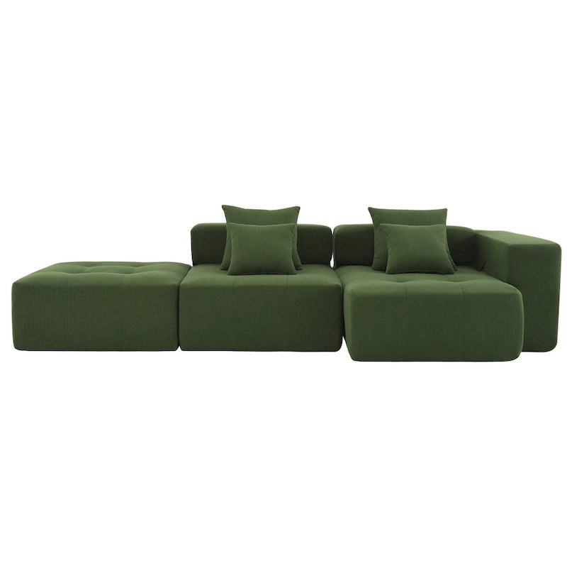 Brown/Gray/Green L-Shaped Modular Sectional Sofa, Corduroy, 4-Seater