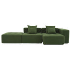 Brown/Gray/Green L-Shaped Modular Sectional Sofa, Corduroy, 4-Seater
