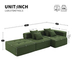 Brown/Gray/Green L-Shaped Modular Sectional Sofa, Corduroy, 4-Seater