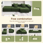 Brown/Gray/Green L-Shaped Modular Sectional Sofa, Corduroy, 4-Seater