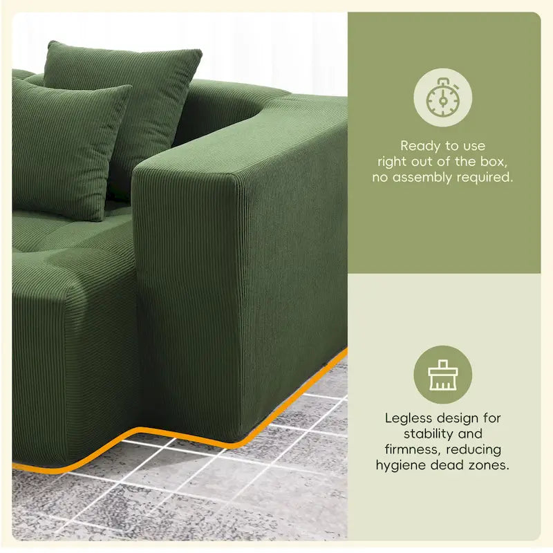 Brown/Gray/Green L-Shaped Modular Sectional Sofa, Corduroy, 4-Seater