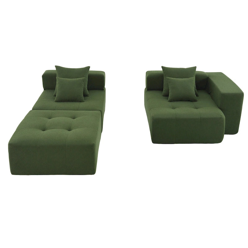 Brown/Gray/Green L-Shaped Modular Sectional Sofa, Corduroy, 4-Seater