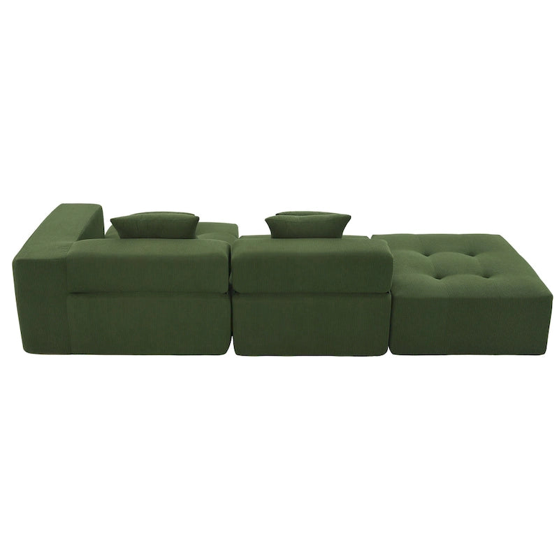 Brown/Gray/Green L-Shaped Modular Sectional Sofa, Corduroy, 4-Seater