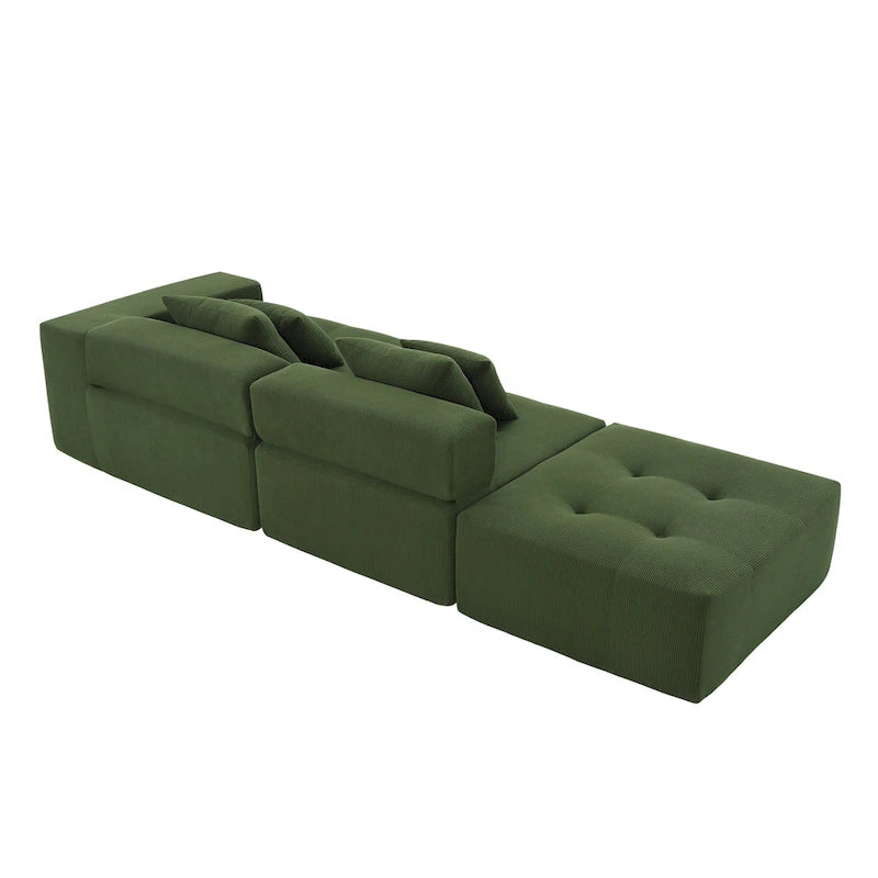 Brown/Gray/Green L-Shaped Modular Sectional Sofa, Corduroy, 4-Seater