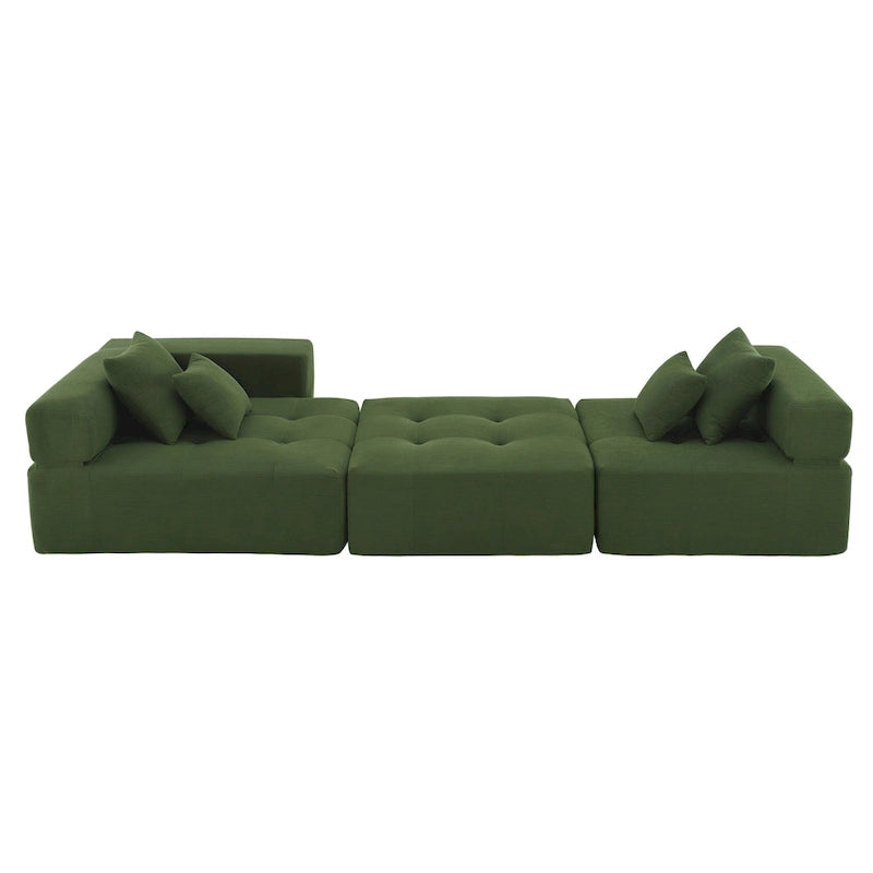 Brown/Gray/Green L-Shaped Modular Sectional Sofa, Corduroy, 4-Seater