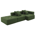 Brown/Gray/Green L-Shaped Modular Sectional Sofa, Corduroy, 4-Seater