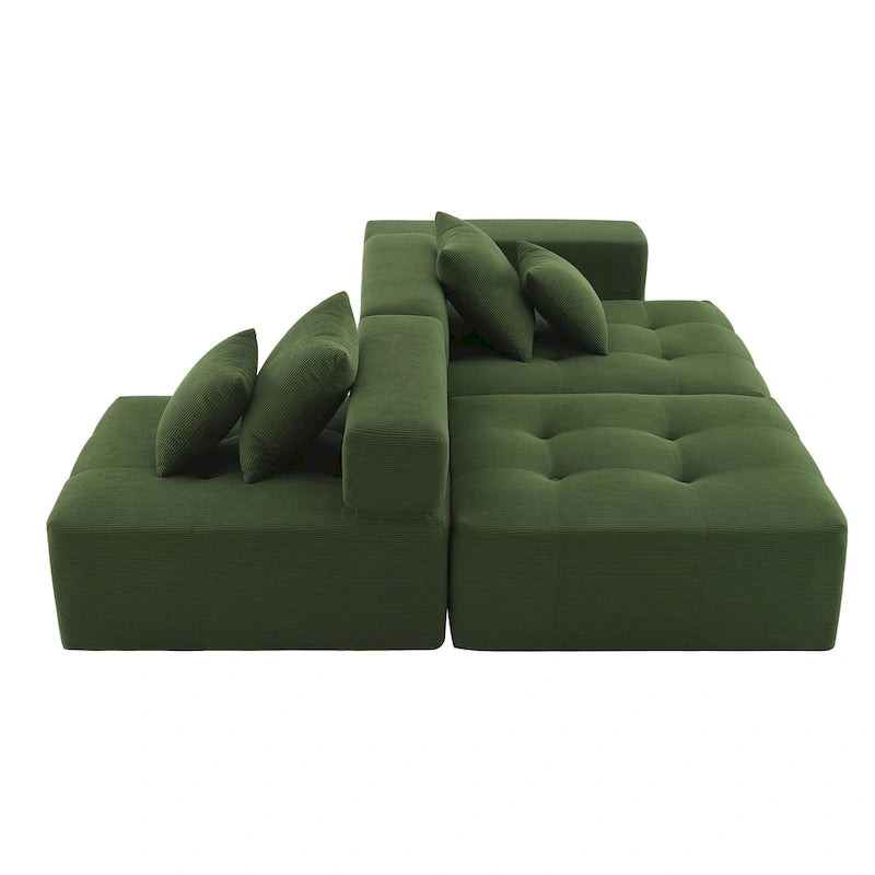 Brown/Gray/Green L-Shaped Modular Sectional Sofa, Corduroy, 4-Seater