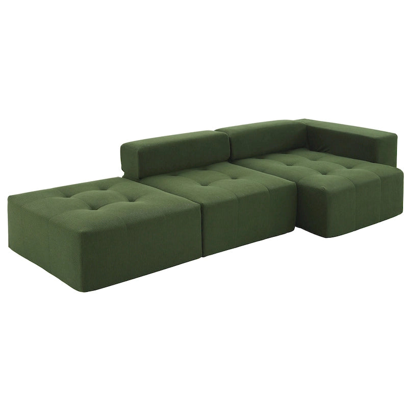 Brown/Gray/Green L-Shaped Modular Sectional Sofa, Corduroy, 4-Seater